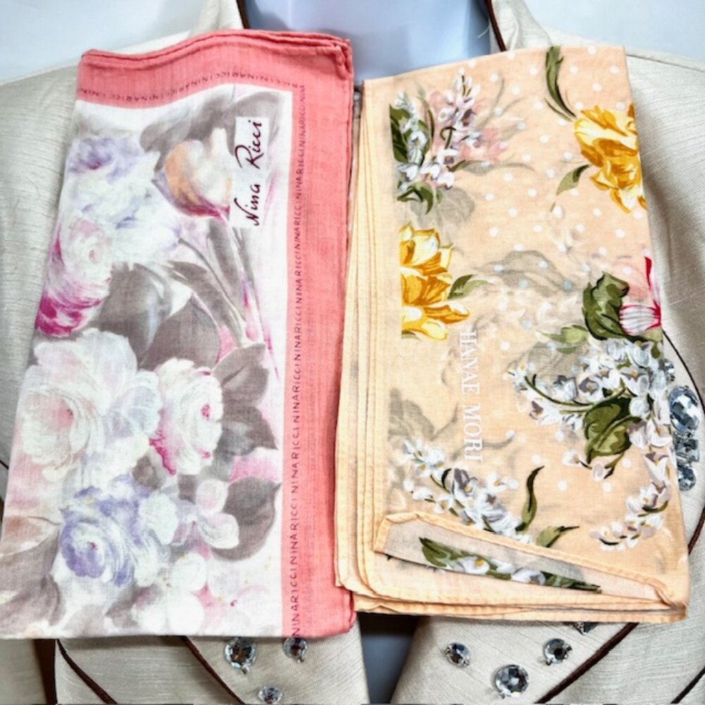 Set of 2  MiniScarf/Handker cotton Rina Ricci & Hanaae Mori Peach Floral ( 42)